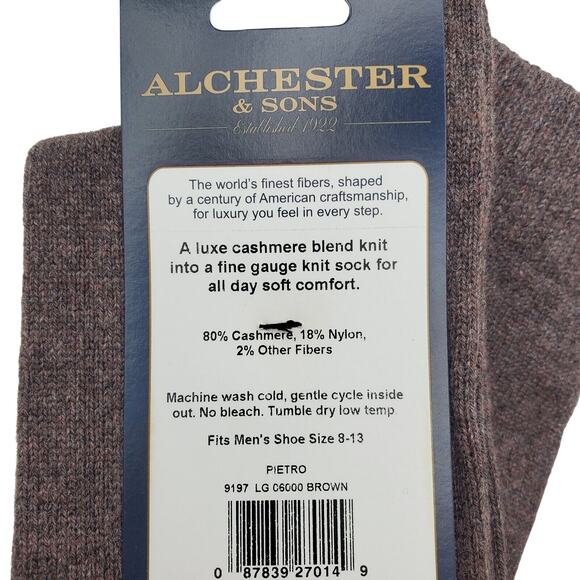 Brown 80% Cashmere Crew Socks Luxury Mens Sz 8-13 Alchester Pietro Warm Cozy - Picture 4 of 5
